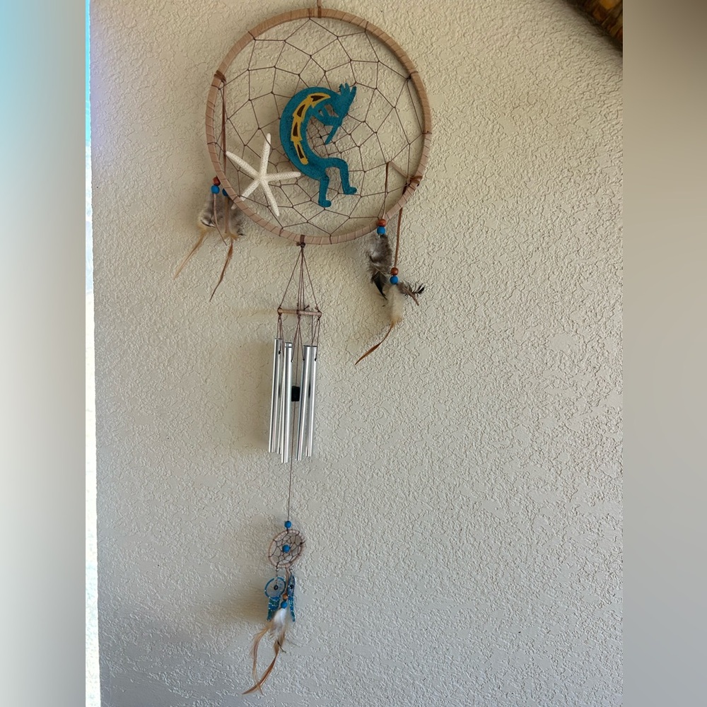 Blue and Brown Dreamcatcher with Wind Chimes